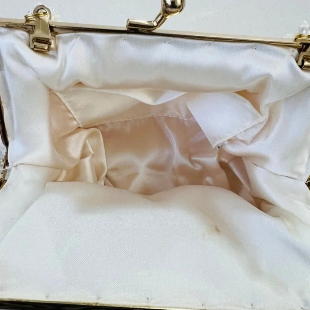 Vintage 80s Cream Beaded Satin Mini Clutch - Picture 3 of 4
